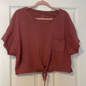 Aerie offline cropped tie front shirt
